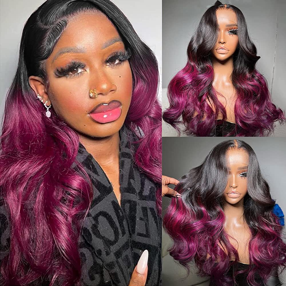 Stema 1B/99J Ombre Highlight Loose Wave 13x4 Transparent Lace Front Human Hair Wig